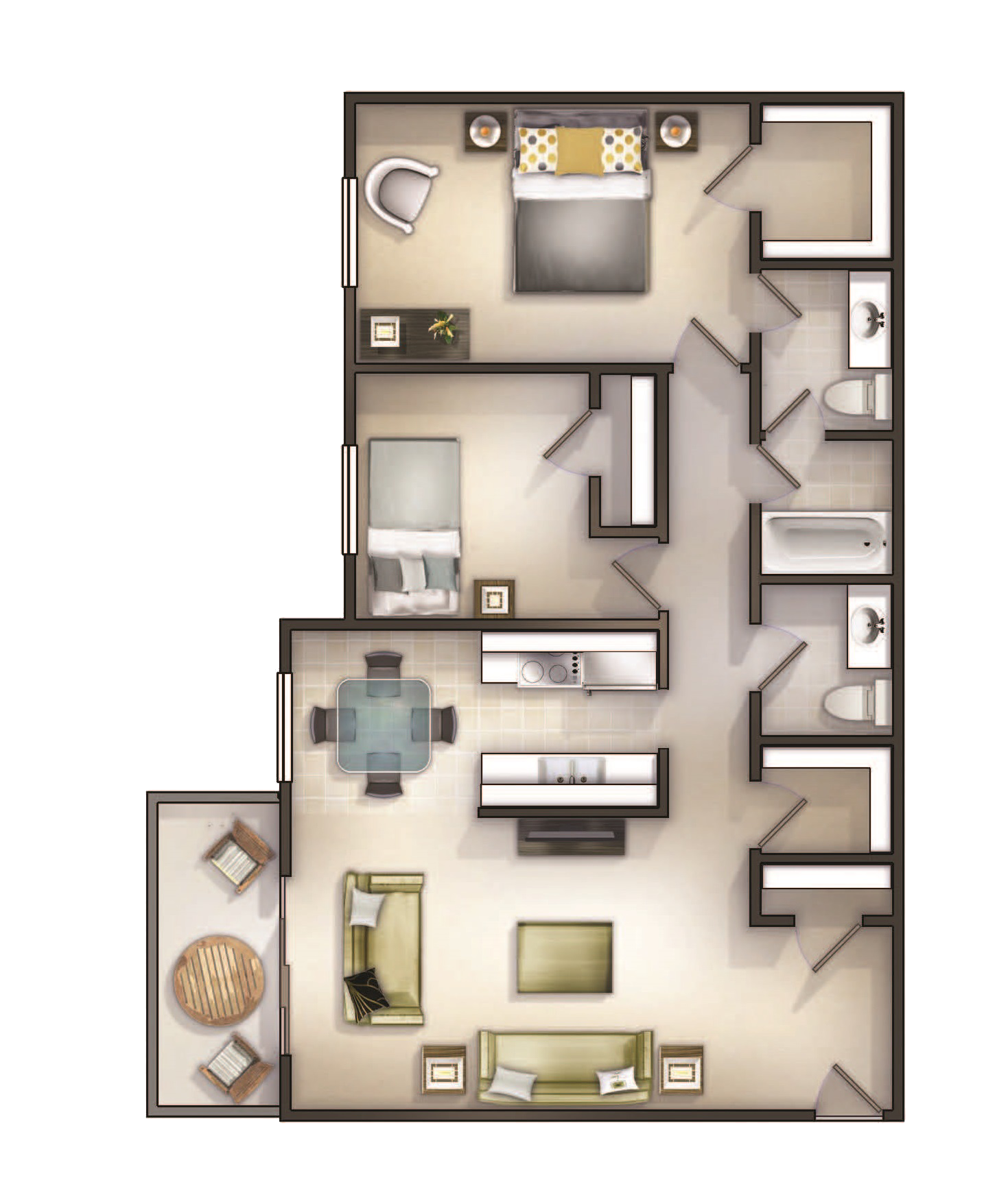 Floor Plan 2 Bdr 2 bath Canyonfalls at Canyon Club Apartments, Upland, California, 91786